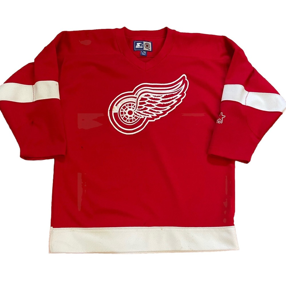 Vintage Red Starter Detroit Red Wings Hockey Jersey‎ Size Youth L/XL  Stained